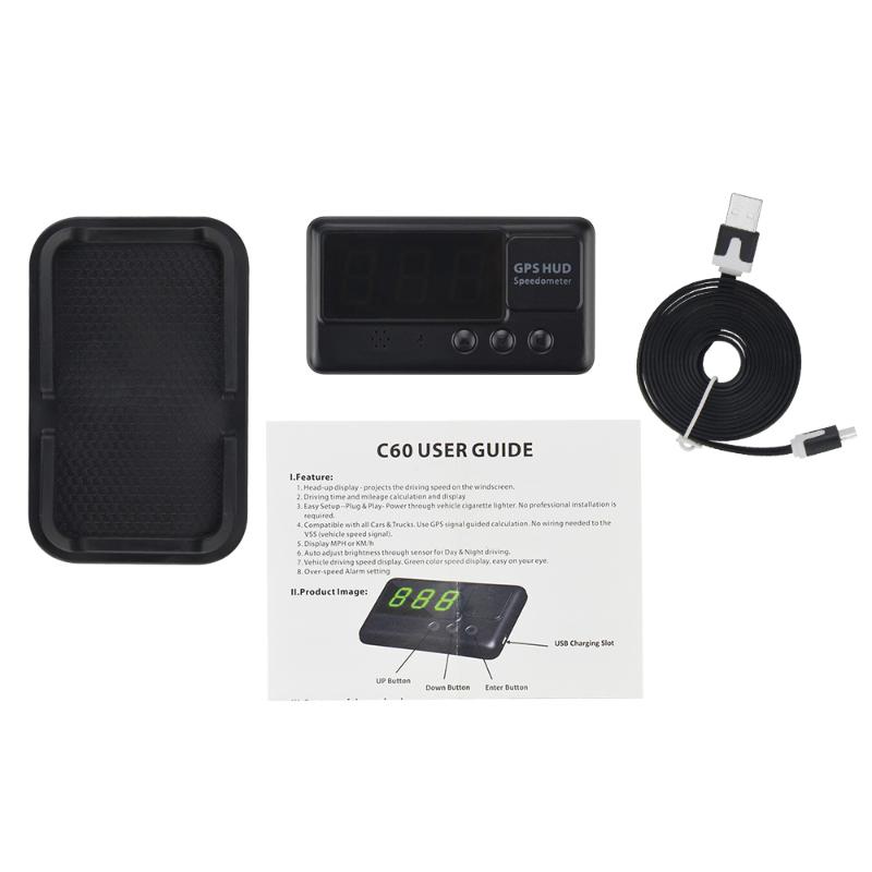 

Car GPS & Accessories Multi-function Hud Speedometer C60 Portable Display MPH KM/H Total Time And Distance