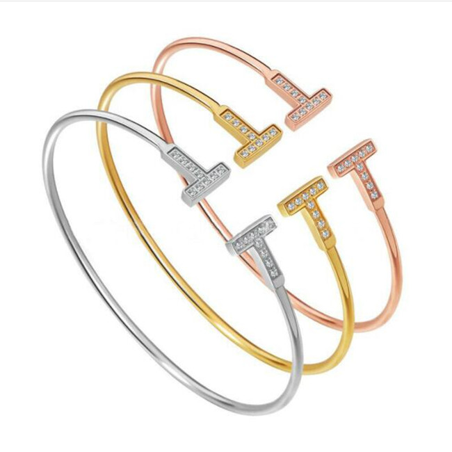 

Luxury Women Stainless Steel T Wire Cuff Bangle & Love Bracelet Fashion Jewelry, Black