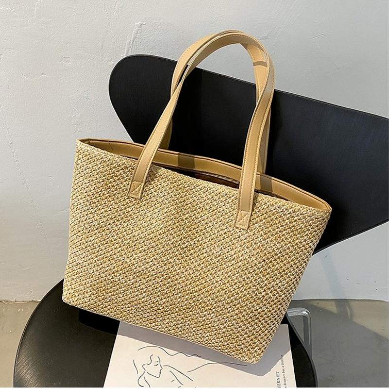 

Evening Bags Fashion Women Beach Summer Straw Woven Pure Color Shoulder Shopping Tote Bag Casual Ladies Large Capacity Handbags, Beige