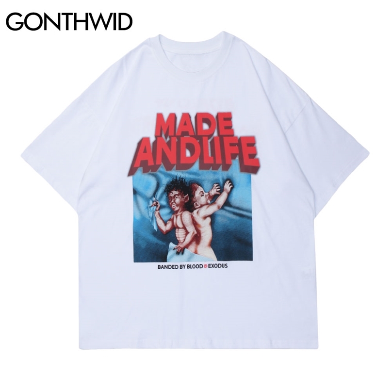 

T-Shirts Summer Men Streetwear Hip Hop Devil Boys Print Short Sleeve Tees Cotton Casual Harajuku Loose Tshirts Tops 210602, White