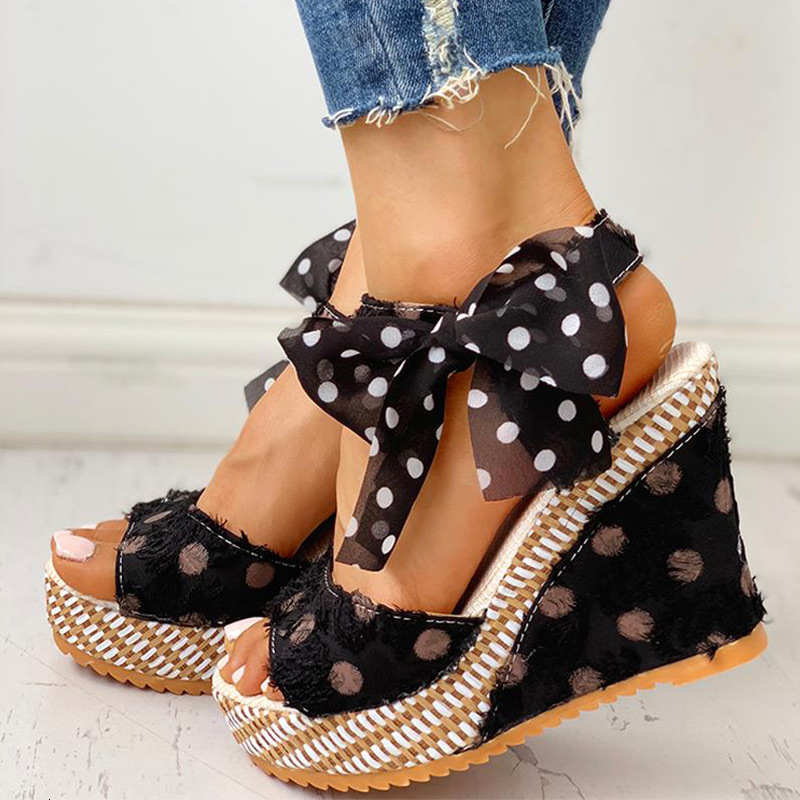 

Sandals Sandálias femininas dot bowknot design plataforma cunha feminina casual alta increas sapatos senhoras moda tornozelo cinta aberto toe ZPYW, 1# shoe box