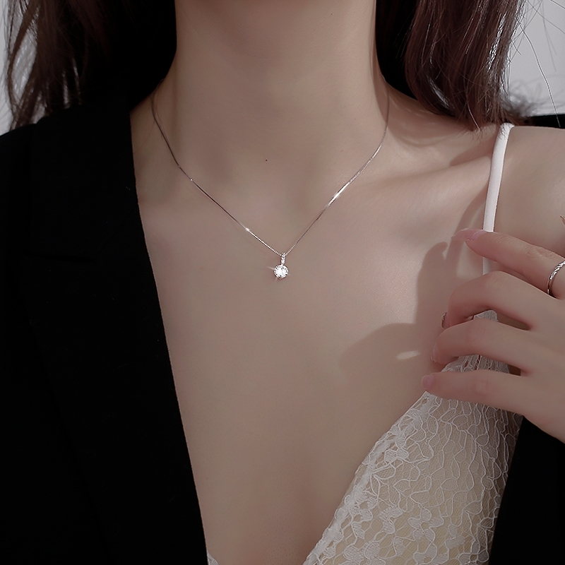 

925 Sterling Sier Flash Diamond Necklace Simple Zircon Water Drop Pendant Feminine Clavicle Chain Fashion Jewelry Gift, Silver