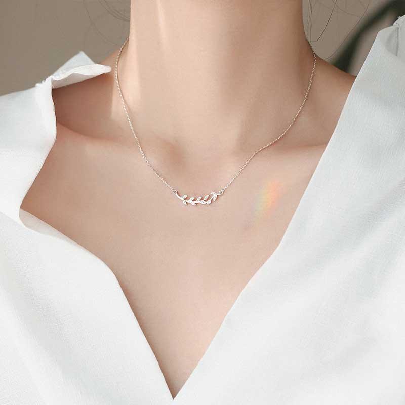 

Chokers Olive Branch Leaf Necklace For Women S925 Sterling Silver Choker Simple Clavicle Chain