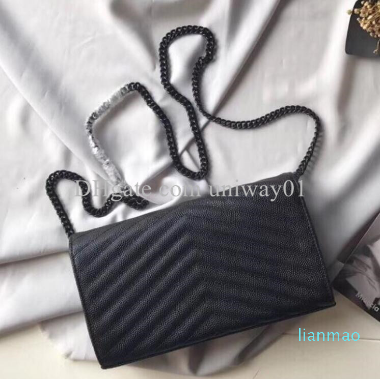 

High Quality Genuine Leather Handbag women Bag Original box case Purse clutch shoulder messenger cross body caviar lambskin, Whole black;caviar