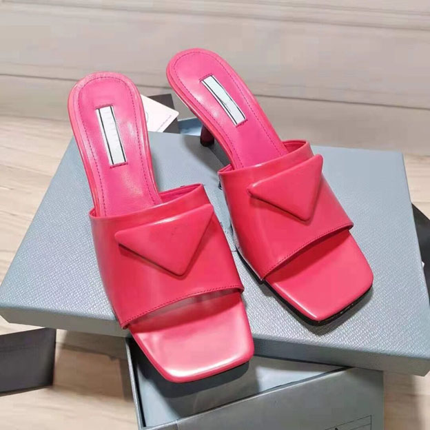 

Women's summer leather mule Lido thin heel beach slide slippers sexy 3.5cm high quality with box 35-41, Yellow