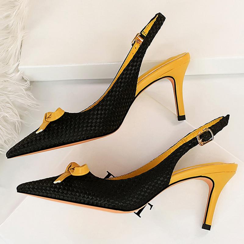 

Sandals 2021 Women 7.5cm High Heels Slingback Summer Lady Weave Leather Stripper Sandles Wedding Bridal Low Blue Shoes, Demin blue