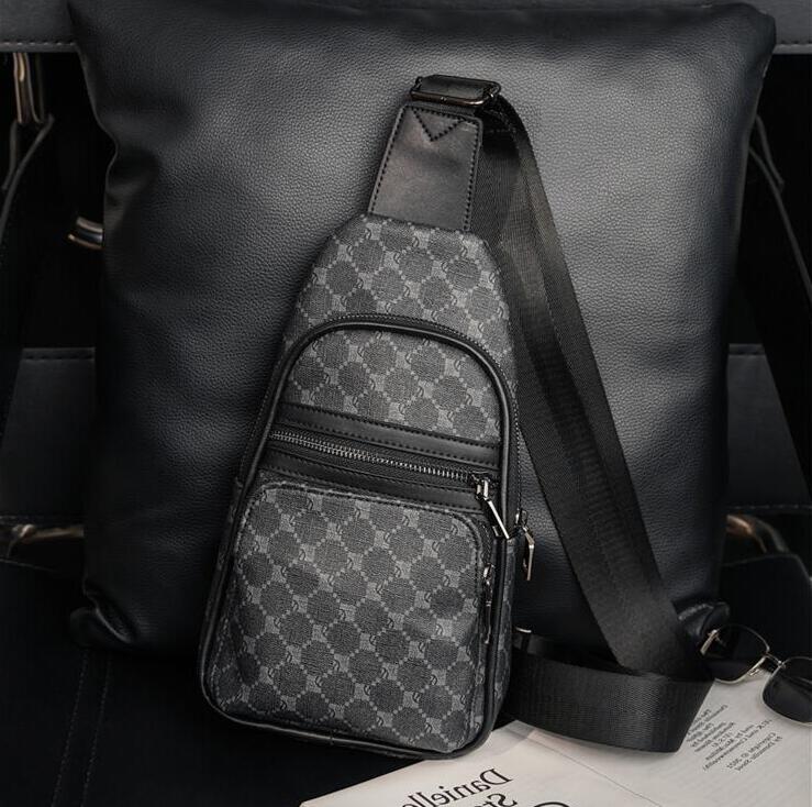 

wholesale men leathers shoulder bag outdoor sports printing leisure chest street trend color matching leather handbag multifunctional fashion plaid backpack, Black2-4024