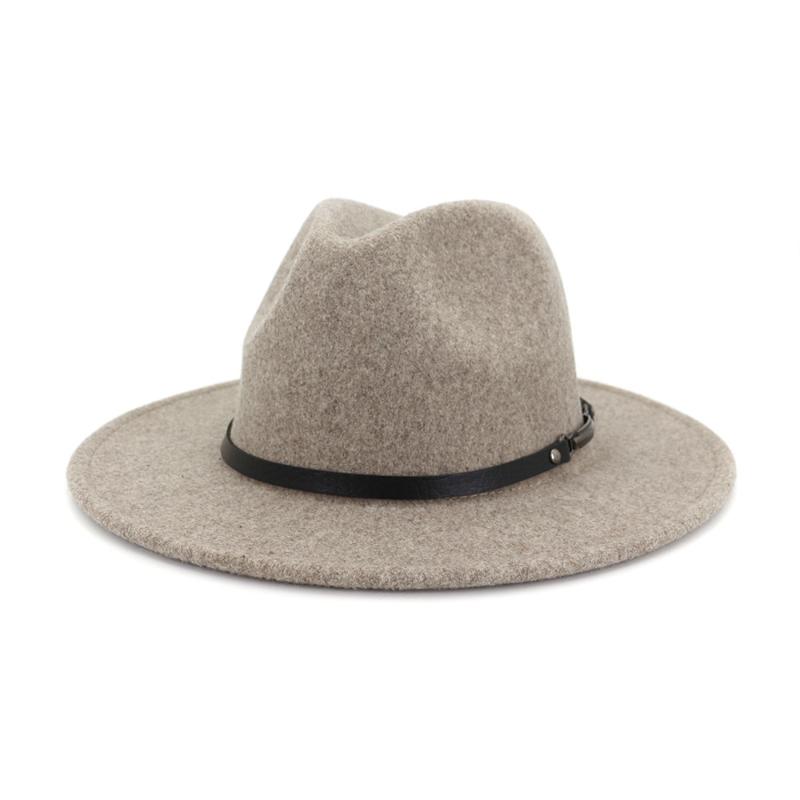 

Wide Brim Hats Men Wool Jazz Fedora Black Belt Casual Women Leather Felt Hat Panama Trilby Formal Party Cap Wholesale, 06