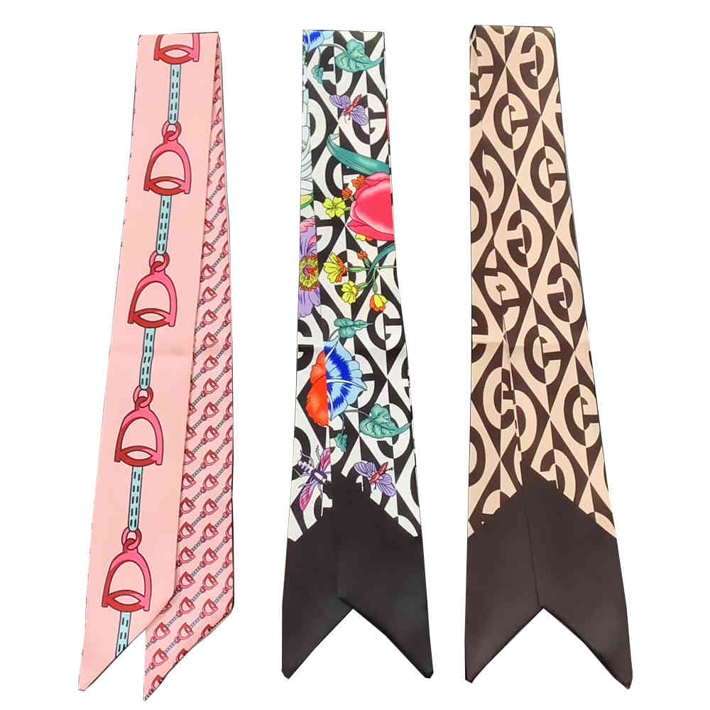 

Spring Summer Small Long Twill Silk Scarf For Women Horse Double Printed Elegant Ladies Neck Scarves Hair Scarf Handbag Ribbons