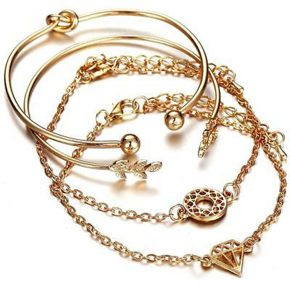 

Hand catenary Korean multi piece set personalized and versatile female bracelet, fashionable temperament, girlfriend leaf ornament, Golden;silver