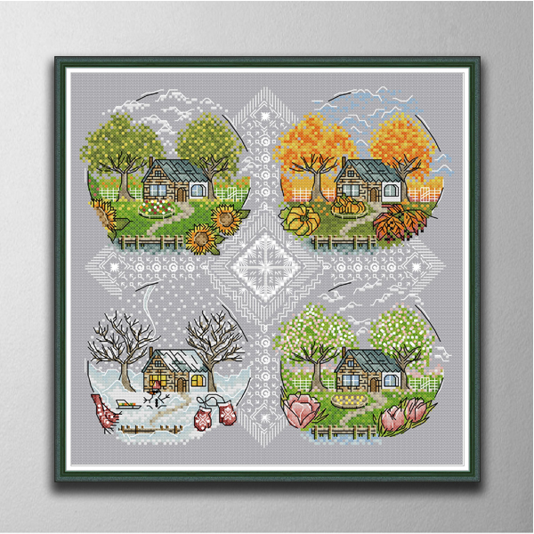 

Four seasons home decor paintings ,Handmade Cross Stitch Craft Tools Embroidery Needlework sets counted print on canvas DMC 14CT /11CT