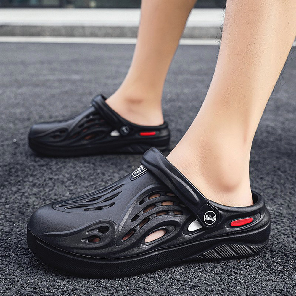 

Newbeads Garden Shoes Men's and Women's Crocks Sandals Couple Summer Hole Shoes Beach Casual Outdoor Shoes Flat Slippers, Black