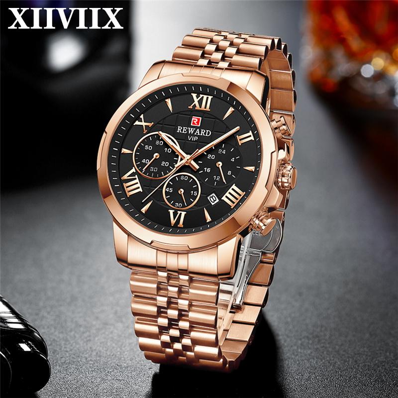 

Wristwatches XIIXIIV Solid Steel Belt Men Watch High Quality Quartz Watches Male Waterproof Sport Wristwatch Relogio Masculino, Gold