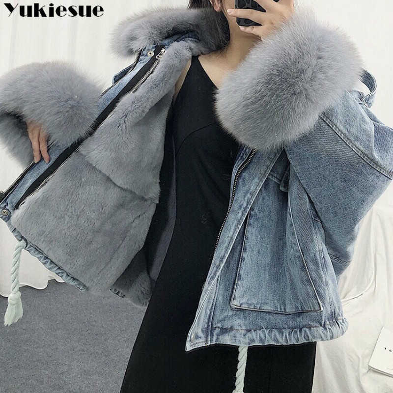 

Warm Bomber Women' Winter Jacket Coat Female Jeans Basic Ladies Top Windbreaker Denim  Overcoat Plus Size 210608, Black white fur