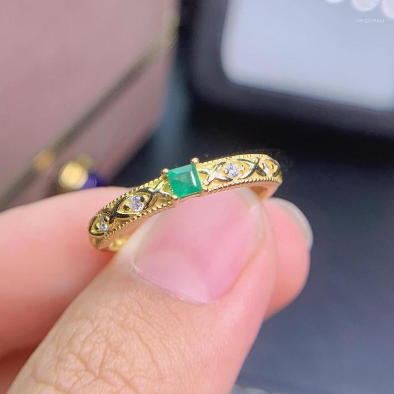

Cluster Rings Shilovem 925 Sterling Silver Real Natural Emerald Fine Jewelry Women Trendy Wedding Wholesale Gift 3mm Jcj0303286agml, Golden;silver