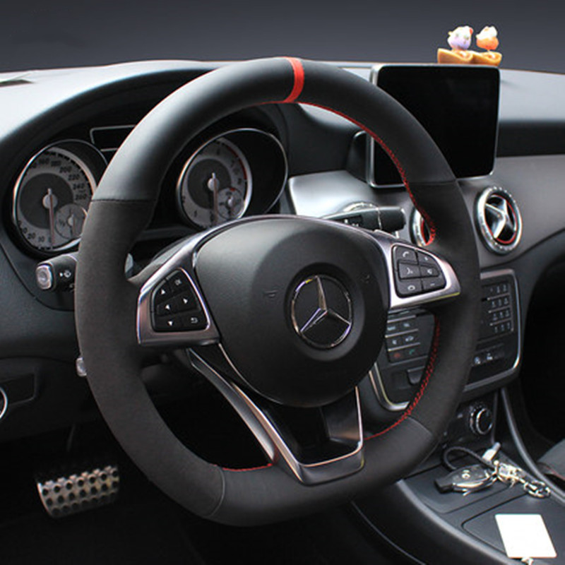 

For Mercedes Benz C200L C260L E320 ML350 GLA260 GLS DIY custom leather suede steering wheel cover for auto parts