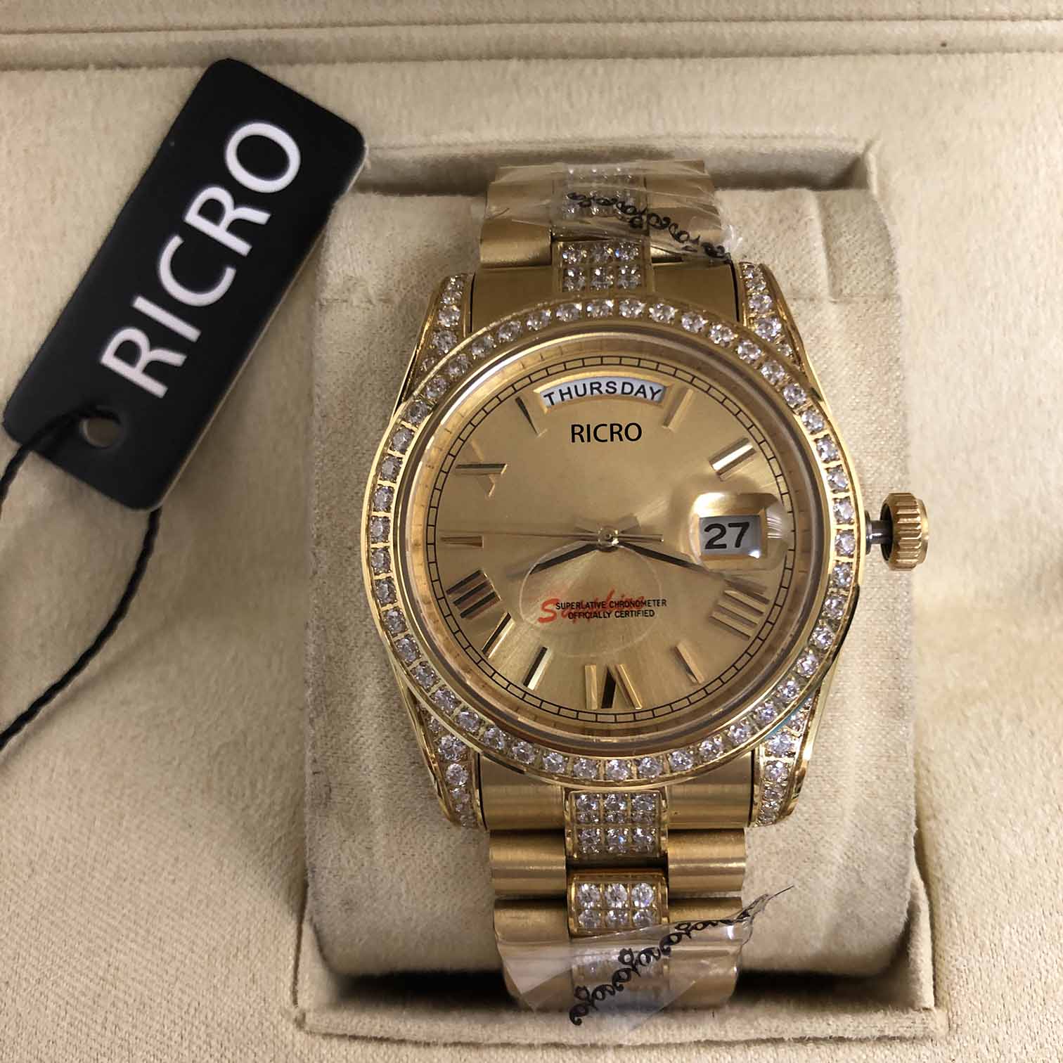 

Luxury watch middle row Roman diamond ladies fashion top gold, master design, fully automatic mechanical, stainless steel strap, sapphire glass, men's 2021,, Custom payment