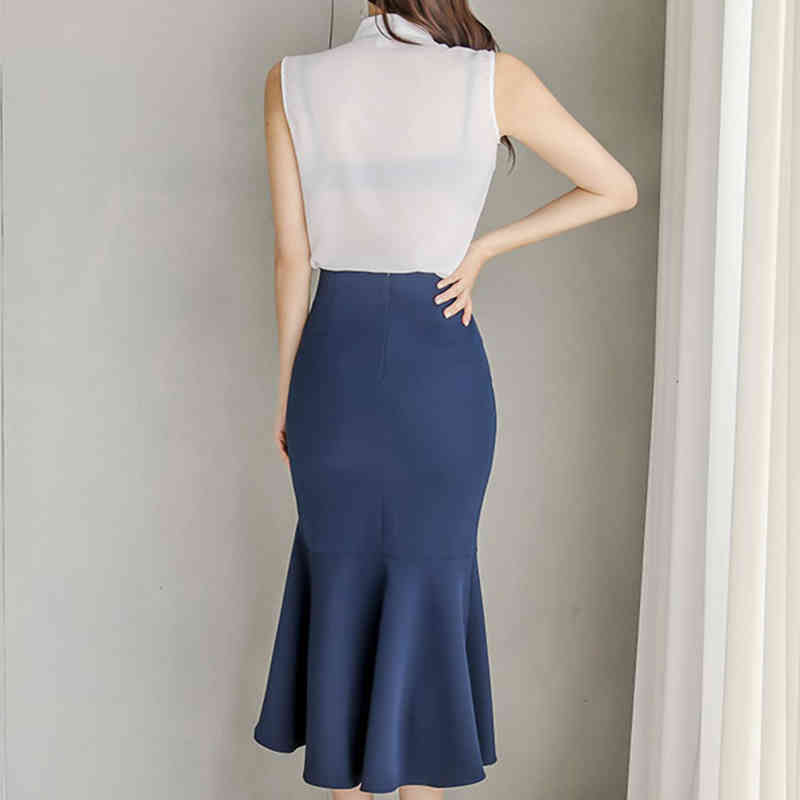 Robes Été 2 pièces Ensemble Femmes Chemises Chemises Blouses et taille haute Ruffles irrégulières Jupes de bureaux coréens Costume Dydy