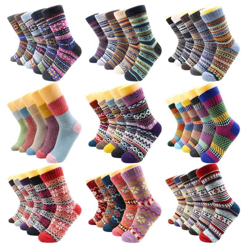

5 Pairs Fashion Casual Euramerican National Wool Socks Warmer Thermal Thicken Winter Cashmere Snow Women Socks 210720, 5 pairs -ym005