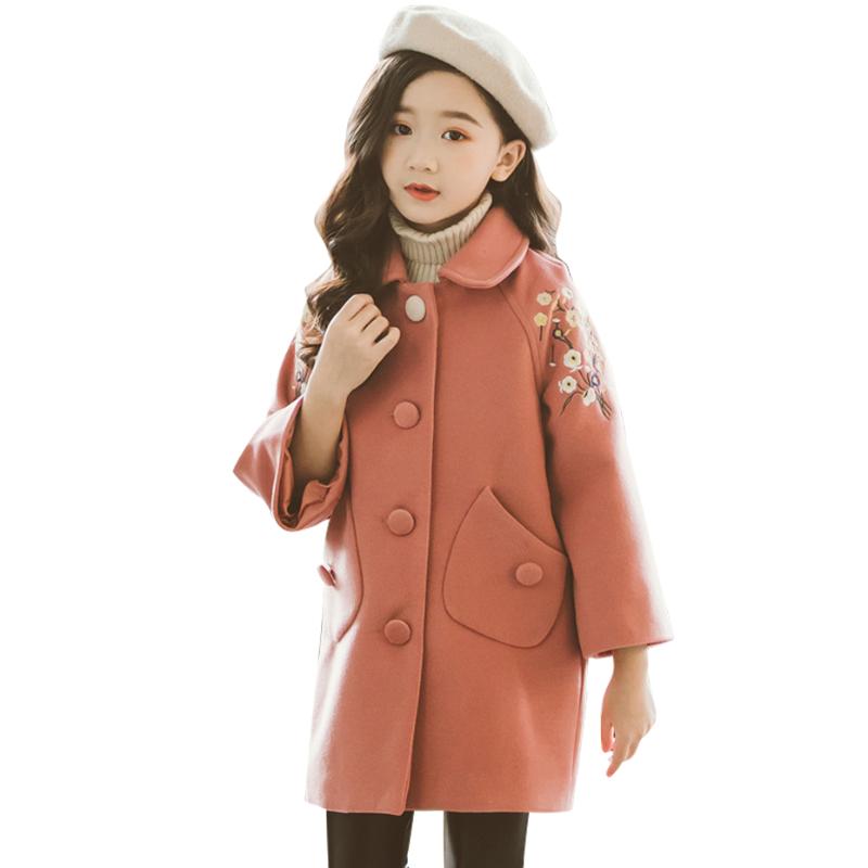

Jackets Girls Long Jakcet Floral Embroidery Coat Girl Thick Warm Kids Spring Autumn Children's Winter Clothes, Blue;gray