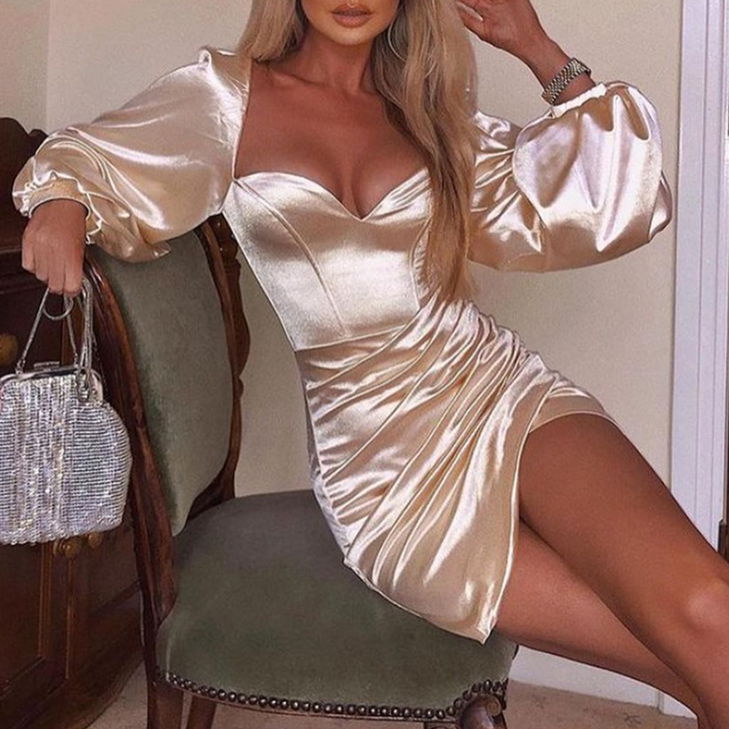 

Townlike Long Lantern Sleeve 2021 Winter Dress Women High Quality Satin Mini Sexy Party Dress Strapless Elegant Dresses Vestidos, Pink
