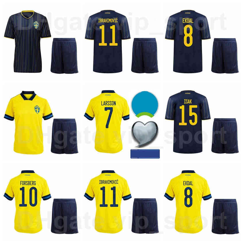

2020 2021 The Europa Cup National Team Sweden Soccer 10 Zlatan Ibrahimovic Jerseys Set 9 Marcus Berg Sebastian Larsson Andreas Granqvist Football Kits Euro Patch, Navy blue