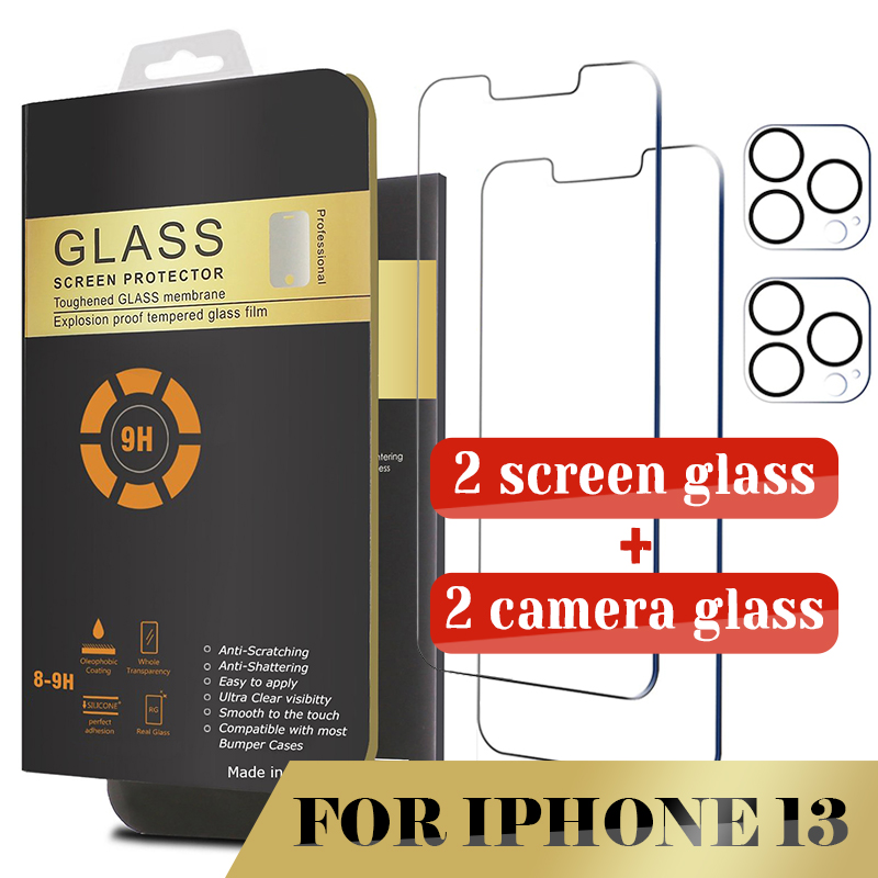 

2 Pack Screen Protector and Camera Glass For Iphone 13 12 Pro Max 11 XR XS MAX 8PLUS X Tempered Glass with box