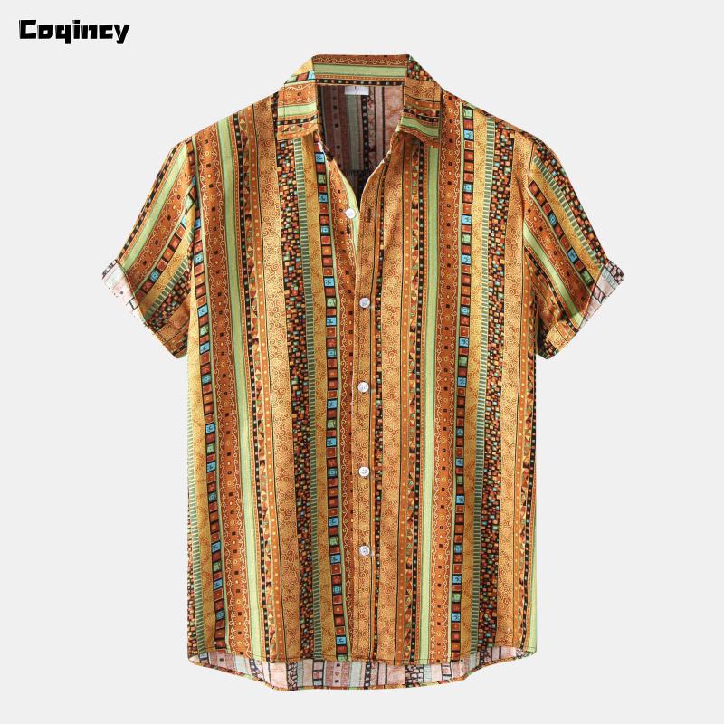 

Men's Casual Shirts Hawaiian Floral Print Men Summer Short Sleeve Button Turn-Down Collar Shirt Tops Clothing Chemise Homme, Yellow