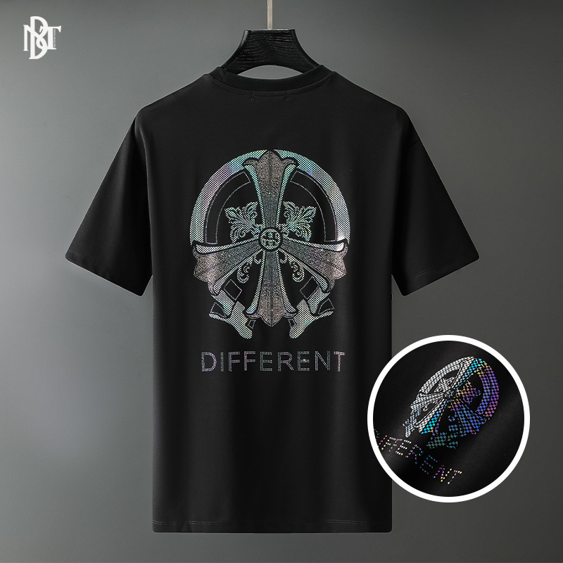 

t shirt 2021 fashion brand half sleeve men's personality net red color cross drill short, White;black