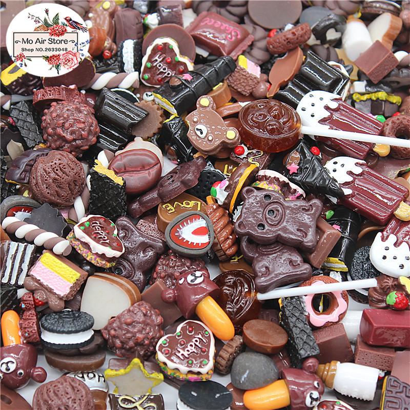 

Decorative Objects & Figurines Mix Design Dessert Cartoon Chocolate Color 20pcs Resin Flat Back Cabochon Art Supply Decoration Charm Craft