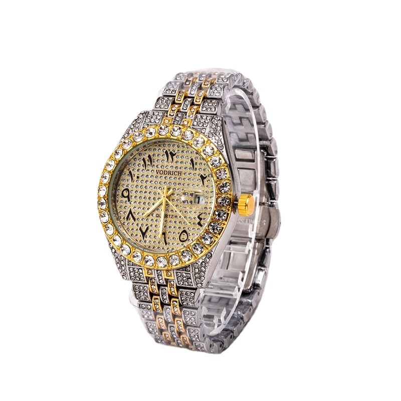 

High quality high grade Men's 2021 classic quartz gold foreign trade full diamond watch date three bead watch gem watch wholesale, 123