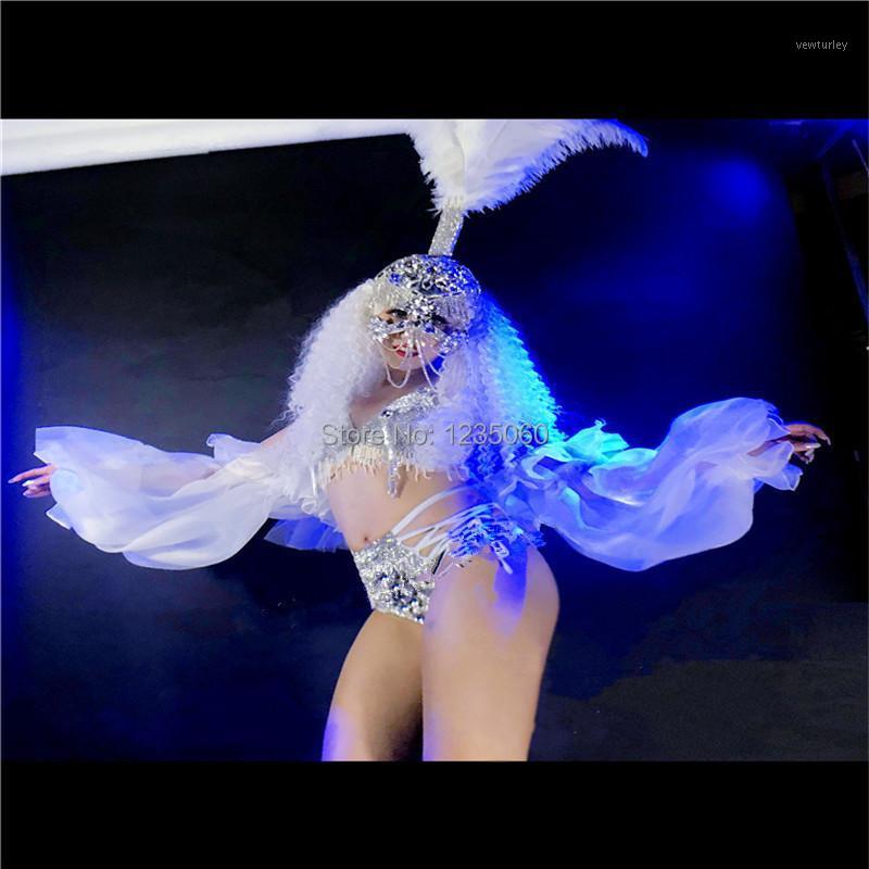 

Party Decoration WYY White Color Ballroom Dance Costumes Singer Stage Show Wears Bar Club Performance Clothes Sexy Bikini Catwalk Models