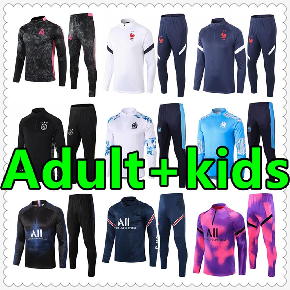 

mens Football tracksuit kids kit 2021 Soccer Jersey Survetement foot chandal futbol retro player version, Black