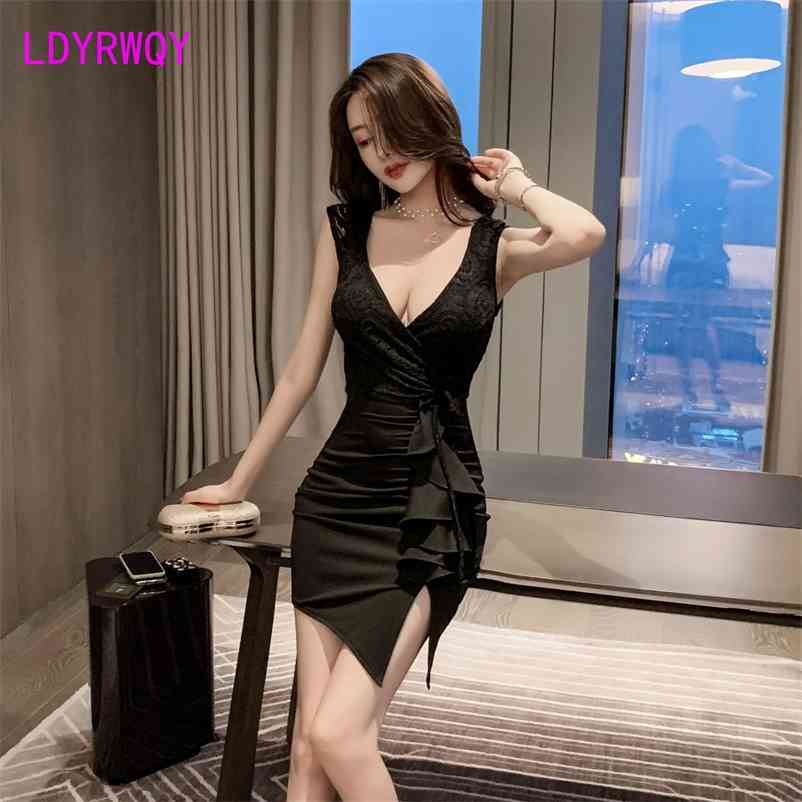 

Nightclub women's style, fashionable, low cut and slim black sexy dress Office Lady Sheath Sleeveless Zippers 210603