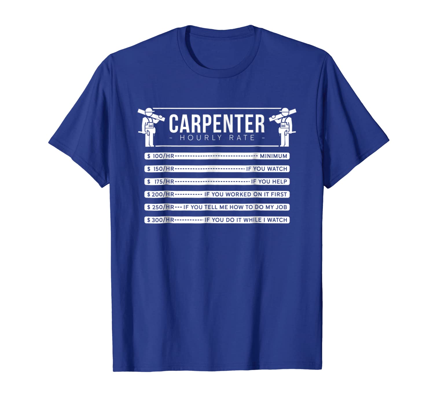 

carpenter hourly rate tee shirt for professional carpenters, White;black