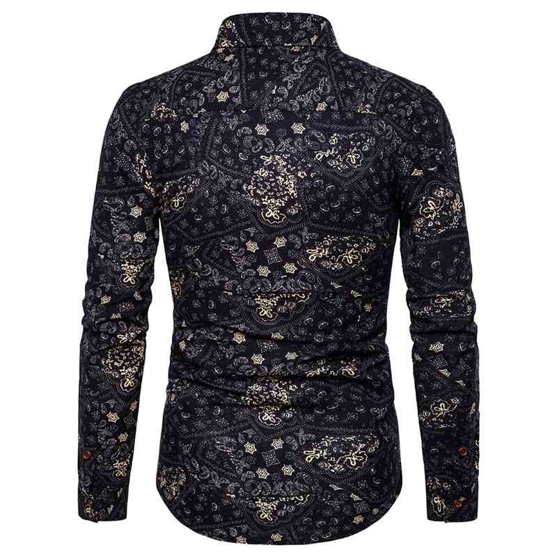 

Black Paisley Cotton Linen Shirts Men Brand Slim Fit Long Sleeve Hawaiian Shirt Business Casual s Dress 210721, As picture show
