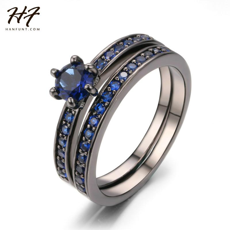 

Cluster Rings Black Gold Color Vintage Bijoux Fashion Ring Blue CZ Crystal Inlay Party Set For Women As Chirstmas Gift R487, Golden;silver