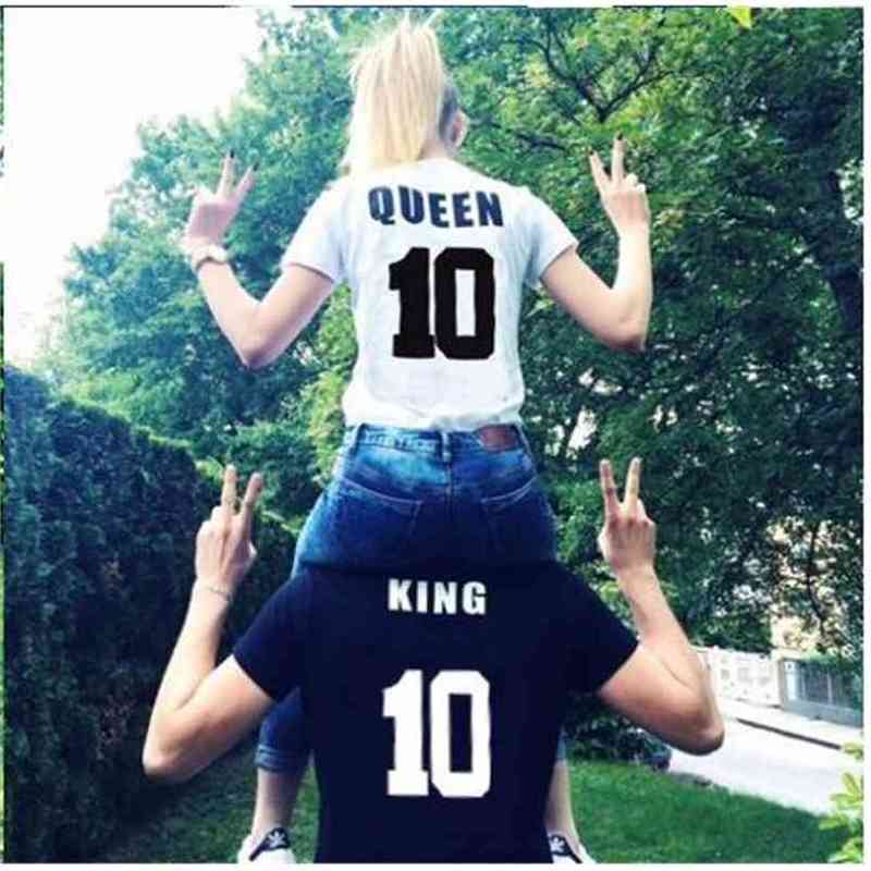 

King Queen 10 Print T Shirt Women Summer Style Lovers Tshirt Short Sleeve Cotton Letter T-shirt Brand Couple Outfits 210517, White queen 10 tee