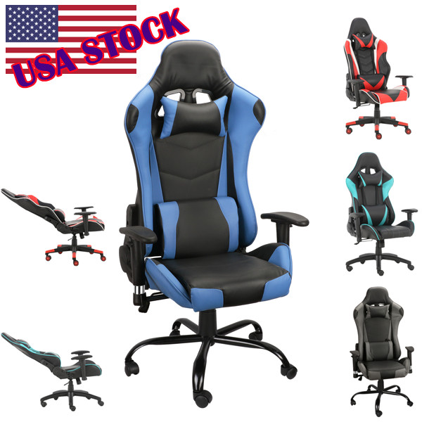 

USA Stock Gaming Chairs Office Swivel Chairs with headrest and Lumbar Pillow Blue Red Gray