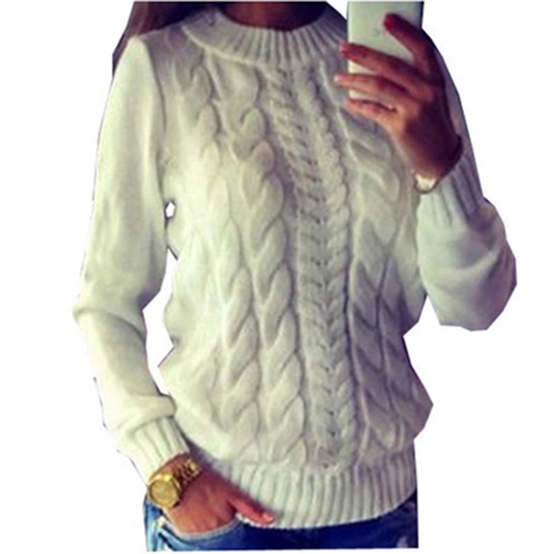 

Fall Winter Sweater for Women Twist Pattern Knitted Pullover Crew-Neck Long Sleeve Casual Black Jumper Female 210604, Dark gray