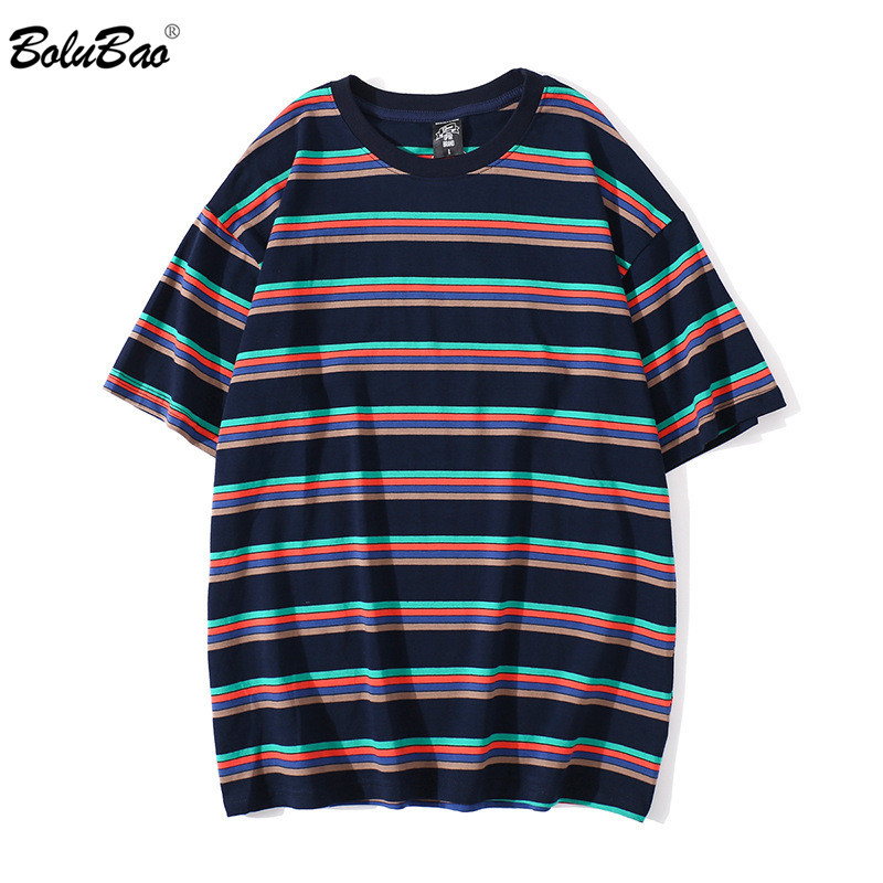 

BOLUBAO Fashion Men Brand Short Sleeve T-Shirts Men' Stripe Summer T Shirt Casual Street Clothing Hip Hop Male Tees Tops 210518, Black