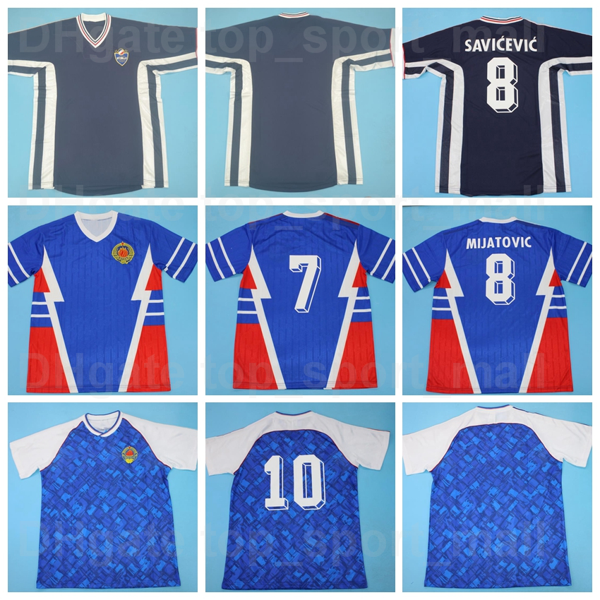 

National Team 1990 1992 1998 Soccer Yugoslavia Retro Jerseys Vintage Classic 8 MIJATOVIC Custom Name Number Team Navy Blue Color Football Shirt Kits Uniform