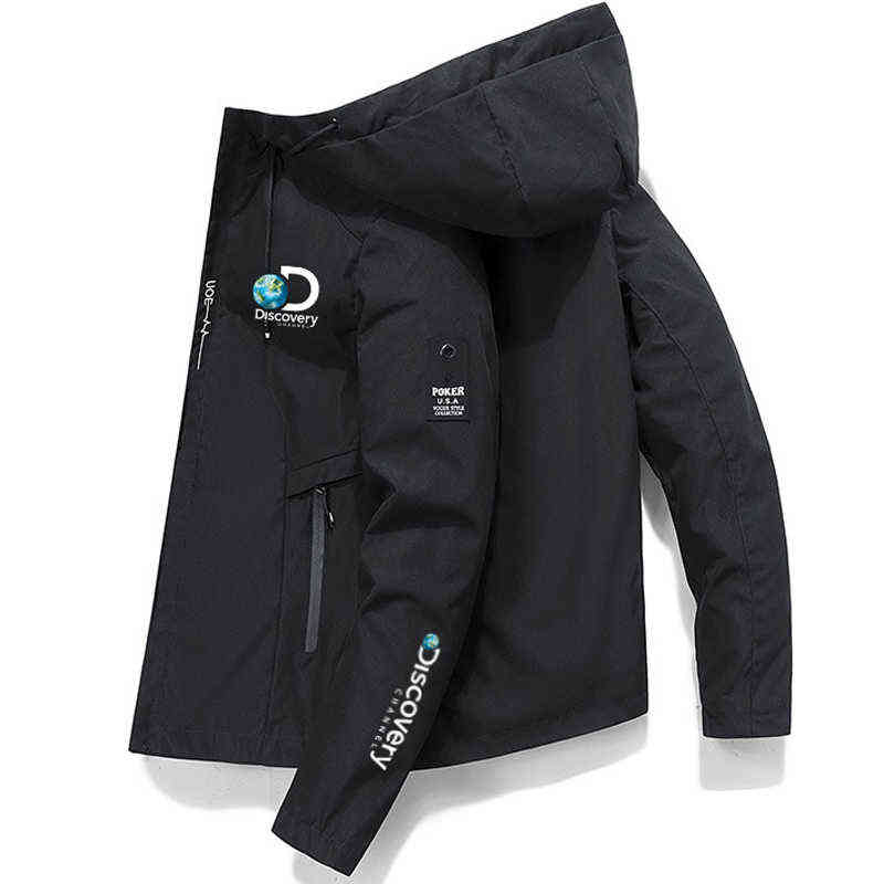 

Man Discovery Channel National Geographic Fishing Jacket Spring Fall Hooded Sweatshirt Waterproof Zipper