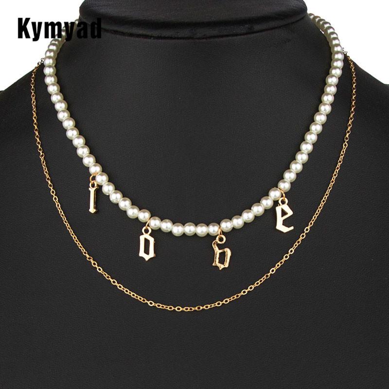 

Chokers Kymyad Gold Color Choker Necklace For Women Metal Love Pendant Necklaces Double Chains Chunky Statement