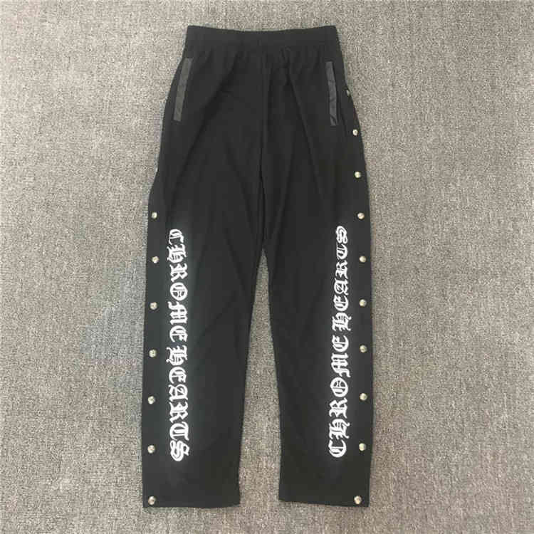 

Factory Chrome CH double row button embellishment letter print sports casual pants, Black