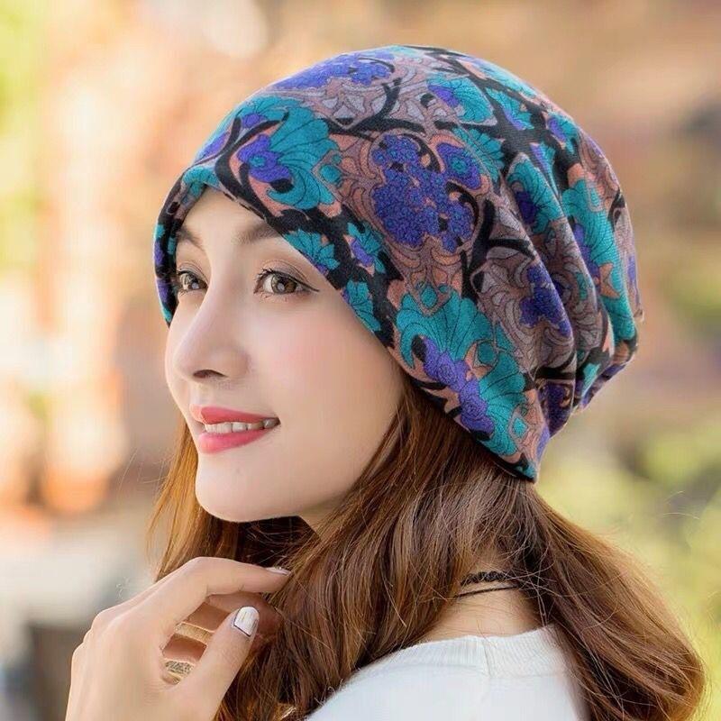 

Scarves Fashion Double Used Women Warm Floral Beanies Skullies For Female Casual Soft Cotton Bonnet Scarf Hip Hop Girls Dance Gorras