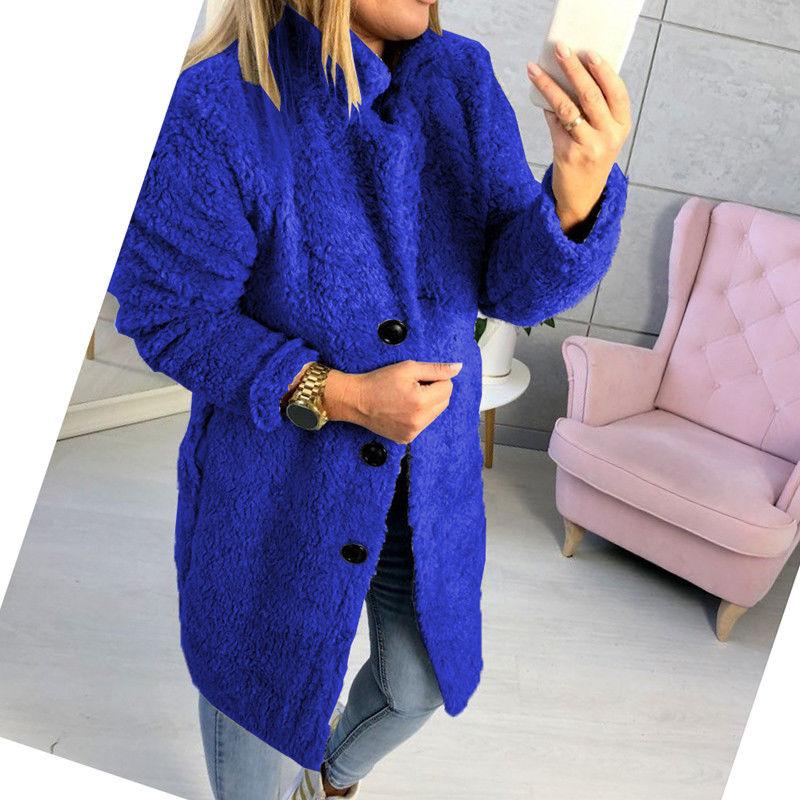 

Women' Jackets Women Winter Warm Long Sleeve Faux Fur Jacket Outerwear Ladies Casual Solid Button Loose Fluffy Coat Tops, Black