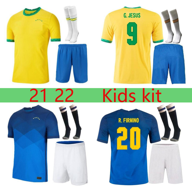 

2021 22 BRASIL NERES COUTINHO soccer jersey camiseta de futebol BraziLS G.JESUS FIRMINO football shirt Kids kit set uniforms boys