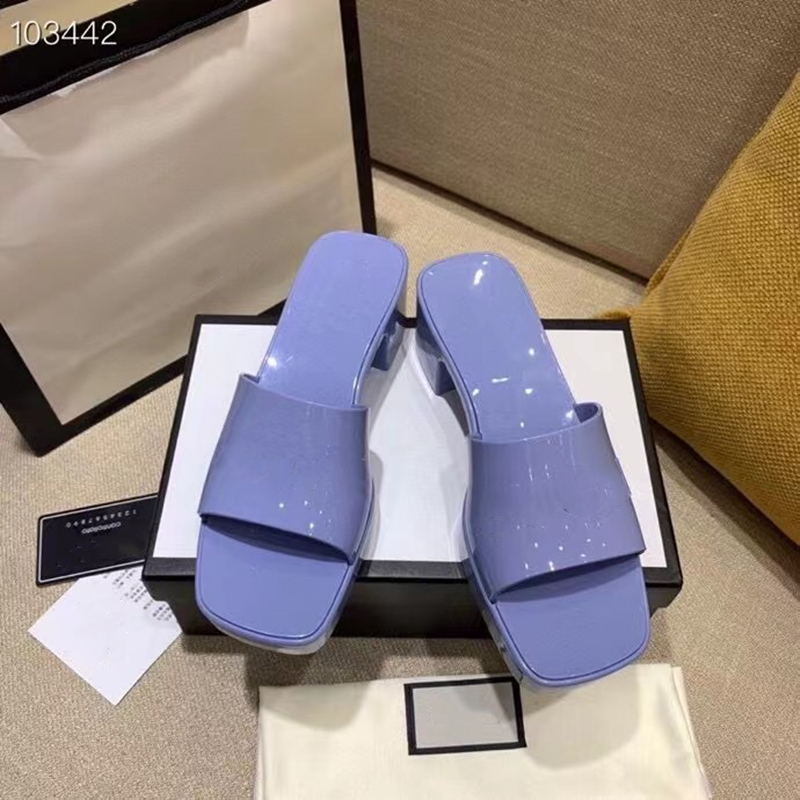 

Slippers women's summer fashion high heeled sandals jelly candy beach waterproof letter casual large size 35-41, Black