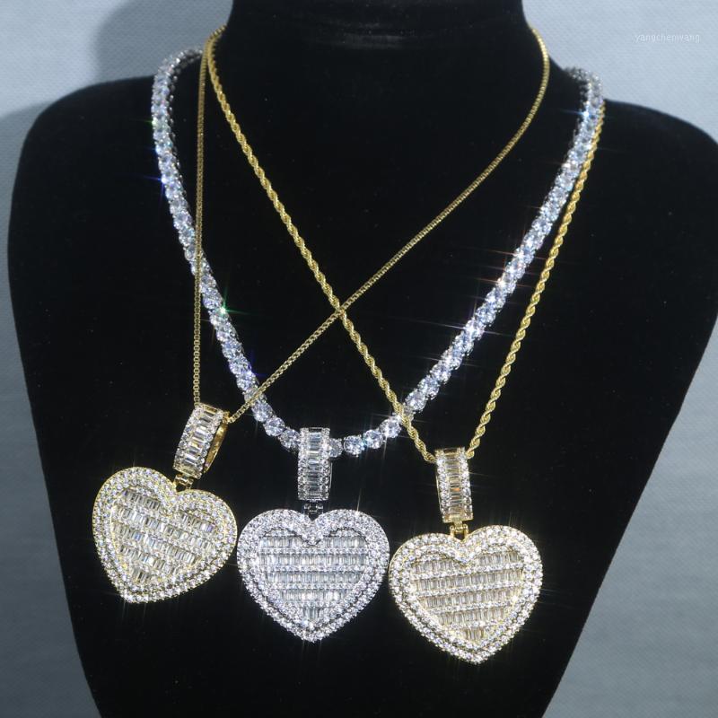 

Heavy Long Necklace Gold Silver Color Pendant Men Hip Hop 40mm Full Cz Paved Heart Charm Chain Necklaces Jewelry Chains